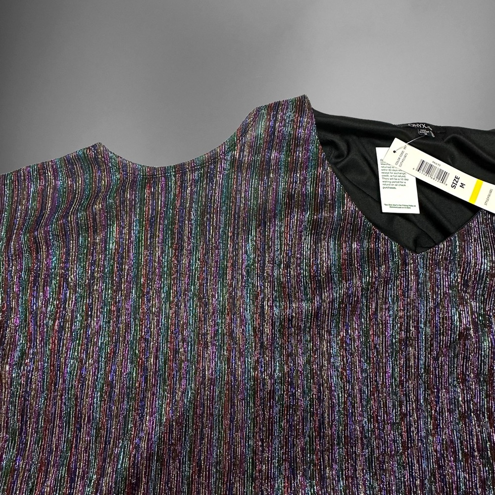 Onyx Nite metallic multi colored Sparkle Blouse Cold Shoulder Style - Picture 6 of 14